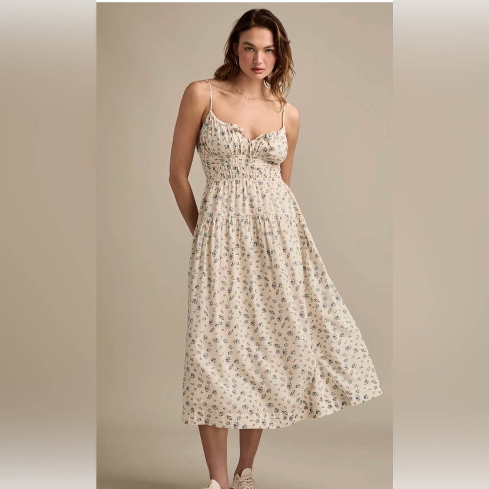 LUCKY BRAND Smocked Waist Midi Dress - Floral
